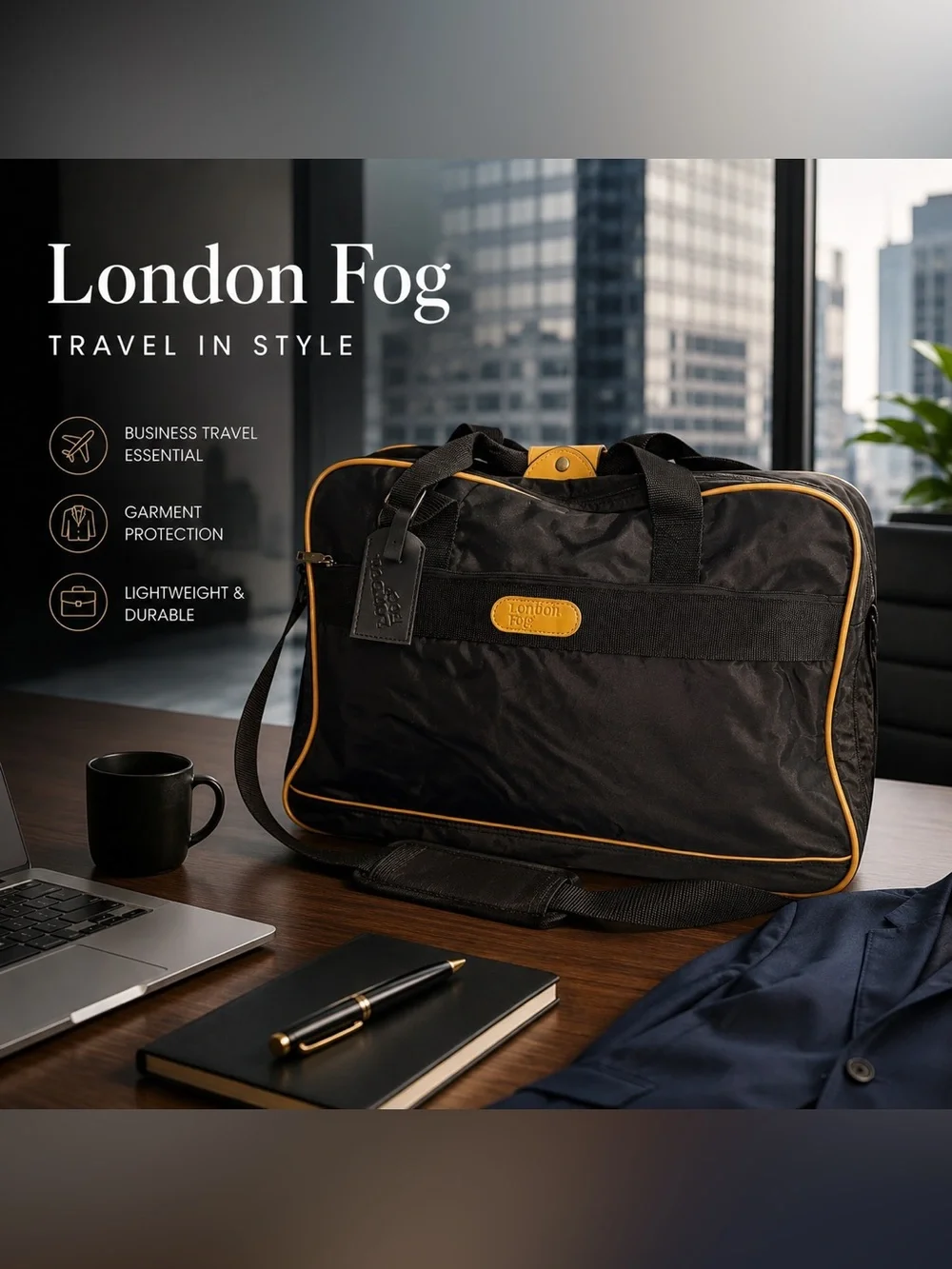 London Fog Black Nylon Travel Shoulder Bag Luggage